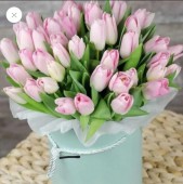Цветы в коробке 35 розовых тюльпанов